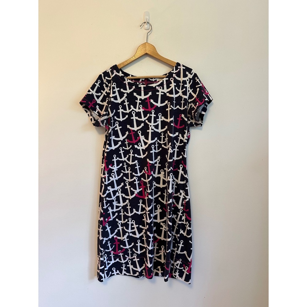 Hatley Navy Blue and Pink Anchor Print Cotton T-Shirt Dress | Size Large